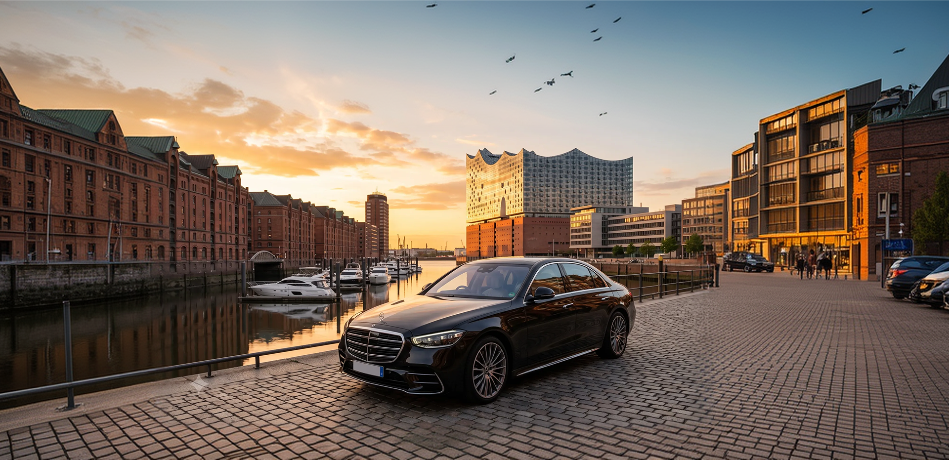 Black luxury car on Hamburg city street